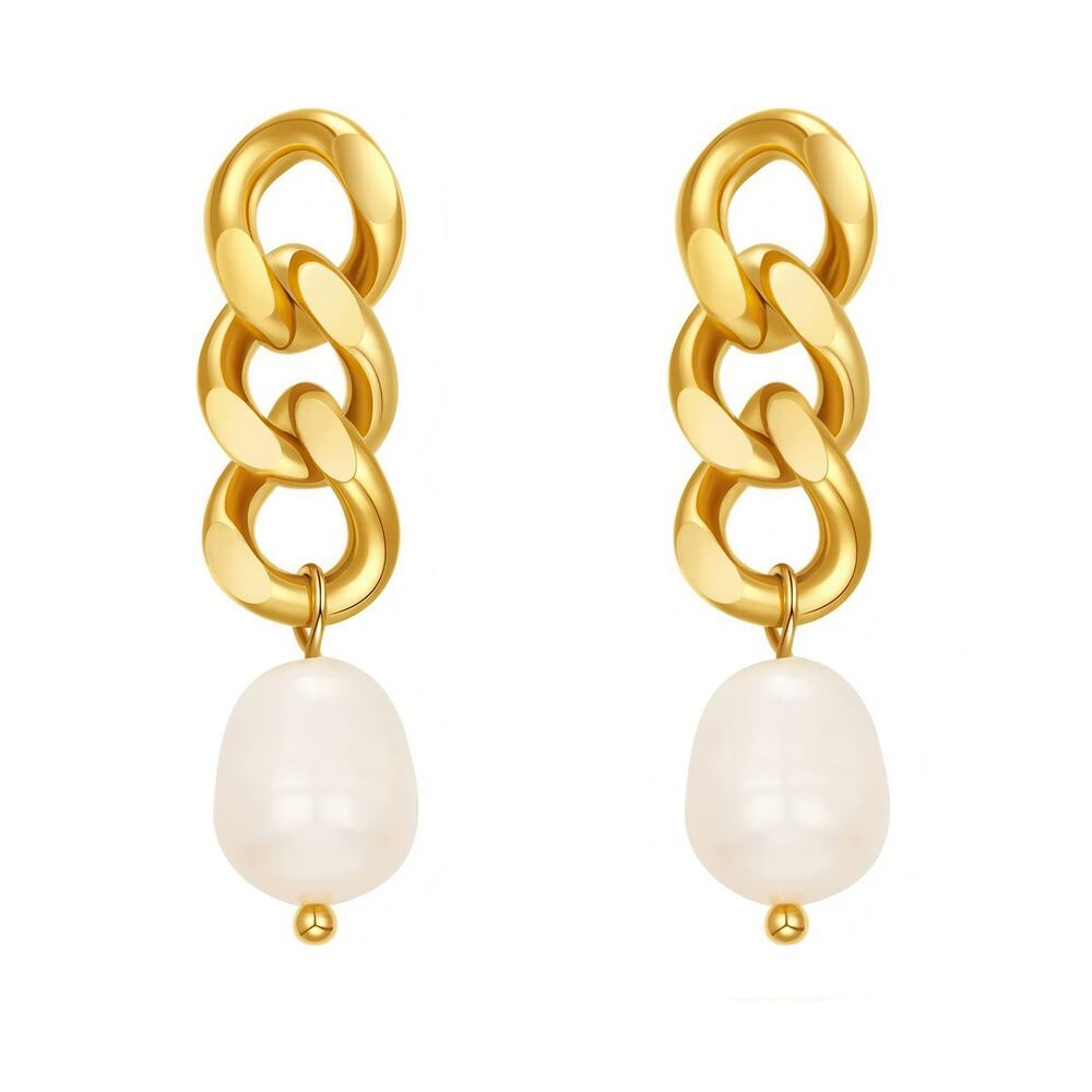 Baroque Freshwater Pearl Drop 18K Gold‎ Earrings Stainless Steel